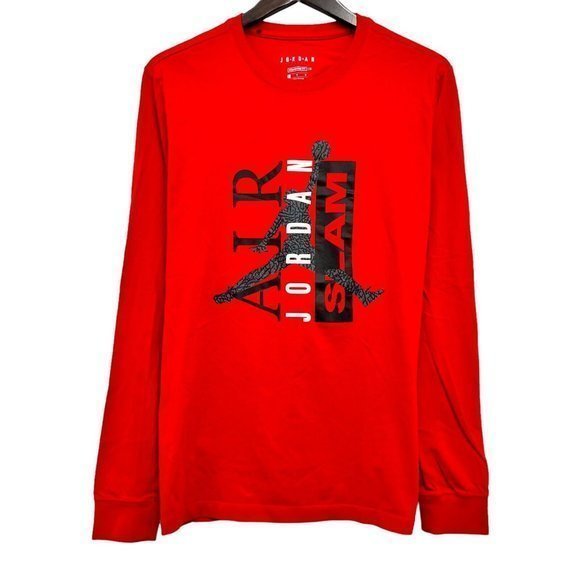 Nike Air Jordan Slam Men's Double Sided Swoosh Long‎ Sleeve Red T-Shirt Sz L euc